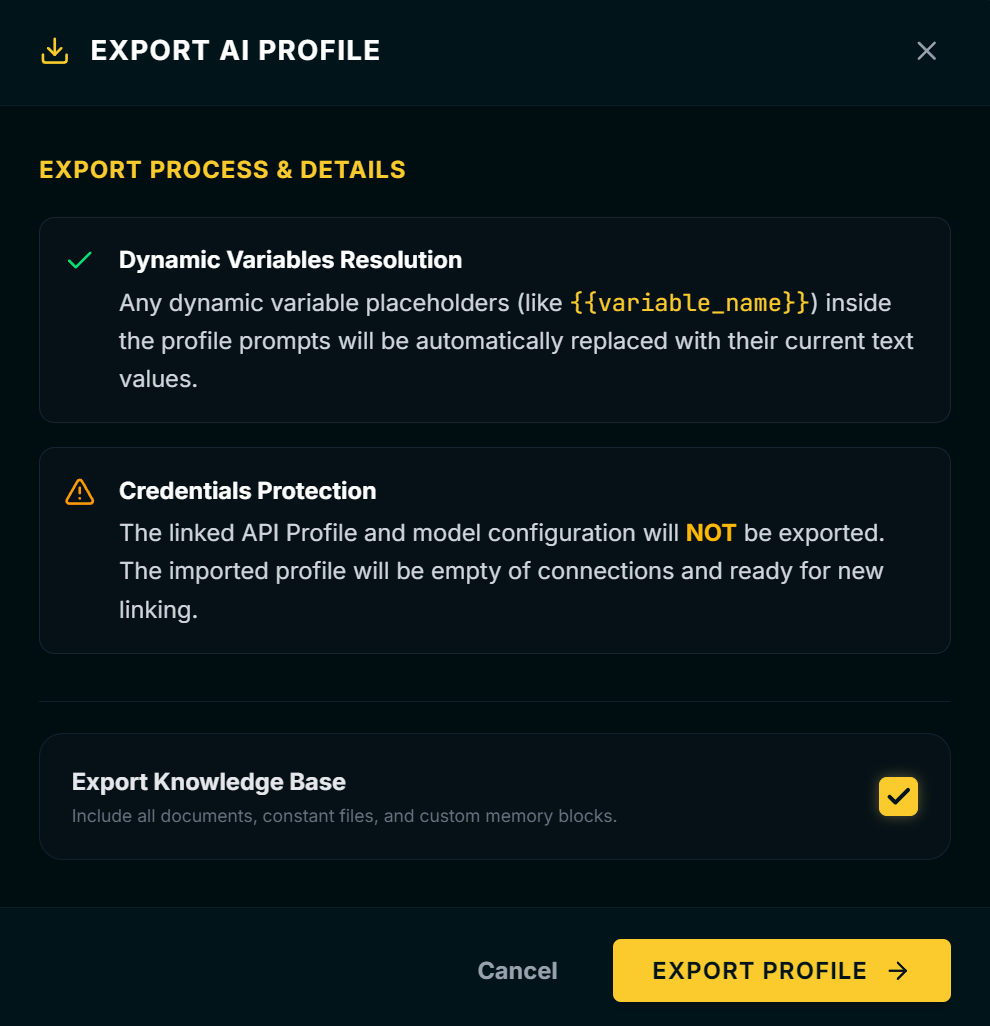 Portable profiles export screenshot